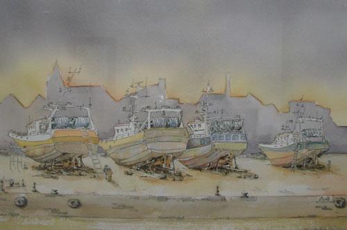 Four Fishing Trawlers by Tony Bareham