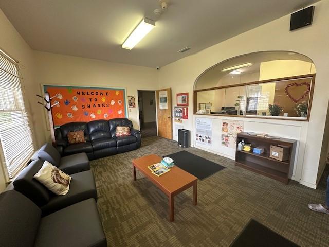 Reception area at James A. Shanks Middle School Health Clinic