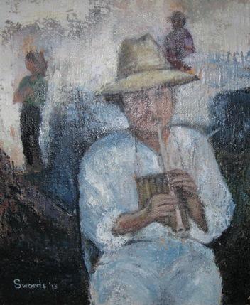 Pan American Flute Player by Nancy Swords