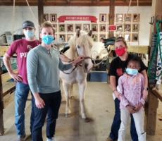 Third year medical students Tim Carter (left) and Ben Borgert (center left) volunteer with Hands and Hearts for Horses as part of their Community Medicine rotation. 