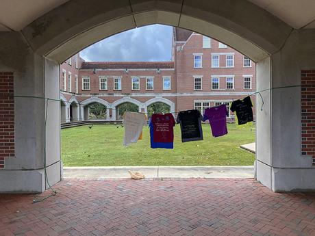 Statistics painted onto t-shirts highlighted the reality of domestic abuse and sexual violence.