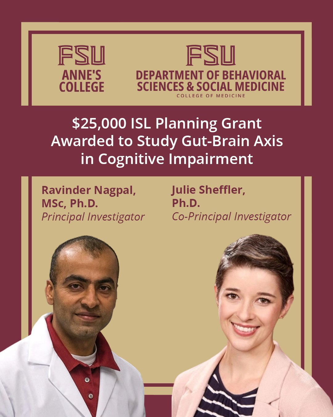 Nagpal and Sheffler Awarded Grant for Gut-Brain Axis Research in Older Adults