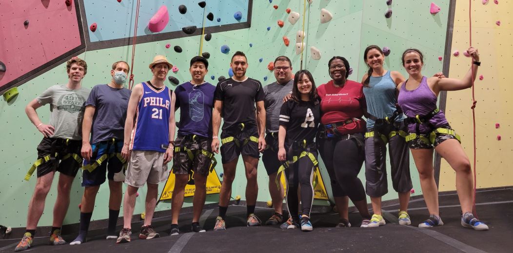 Strength Building and Team Bonding at the Rock Gym. 